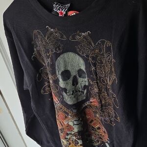 Black Graphic Henley Long Sleeved Shirt Skulls
